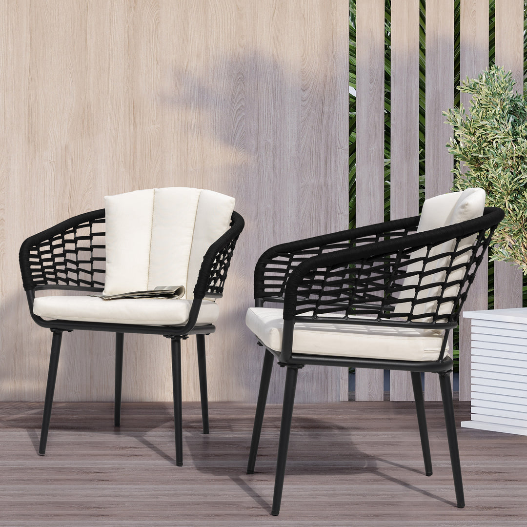 Outdoor Patio Woven Rope Chairs with 1.97" Thick Cushions, Beige