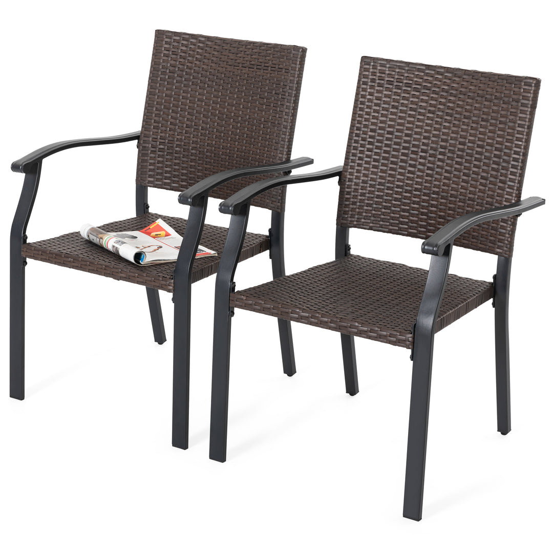 2 Piece Patio Chairs, Outdoor Patio Iron Dining Chairs, All-Weather Wicker Material, Black
