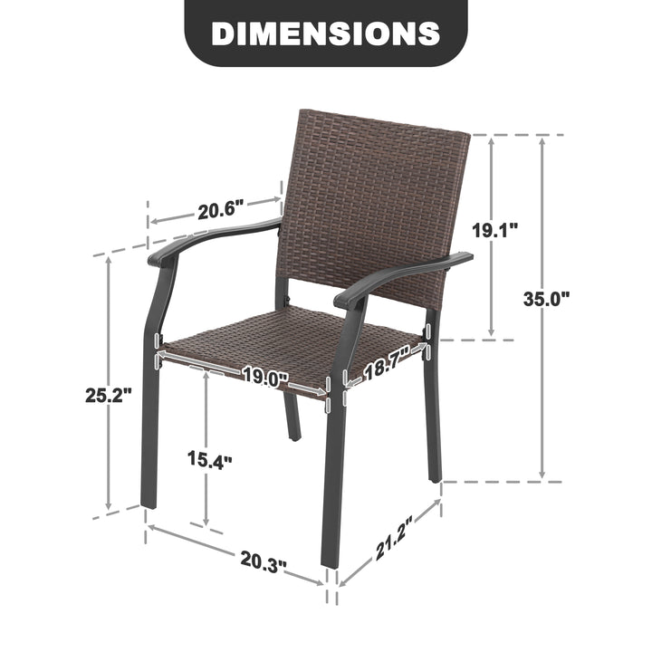 2 Piece Patio Chairs, Outdoor Patio Iron Dining Chairs, All-Weather Wicker Material, Black