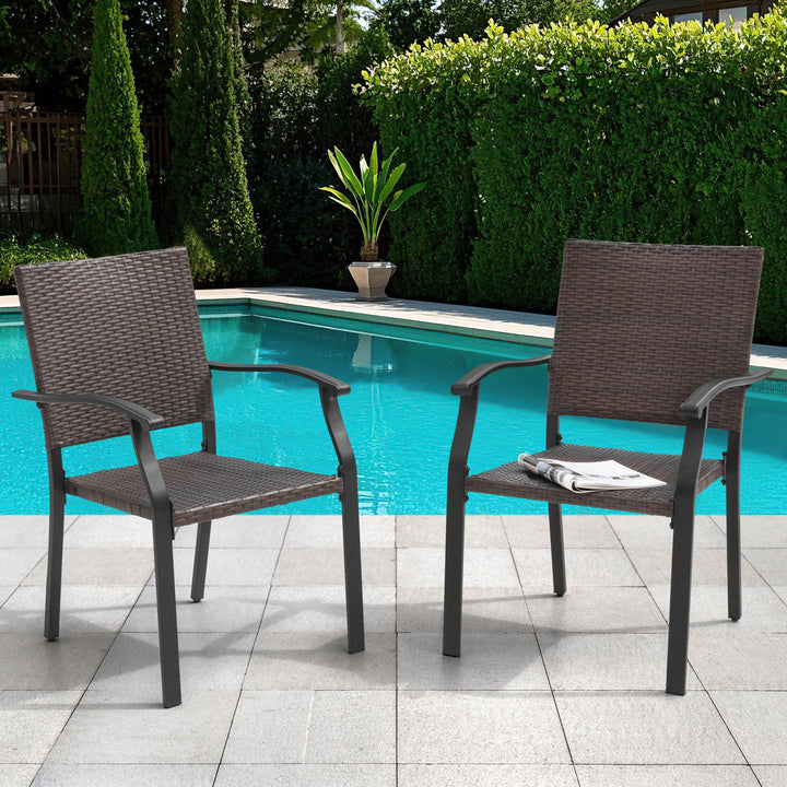 2 Piece Patio Chairs, Outdoor Patio Iron Dining Chairs, All-Weather Wicker Material, Black