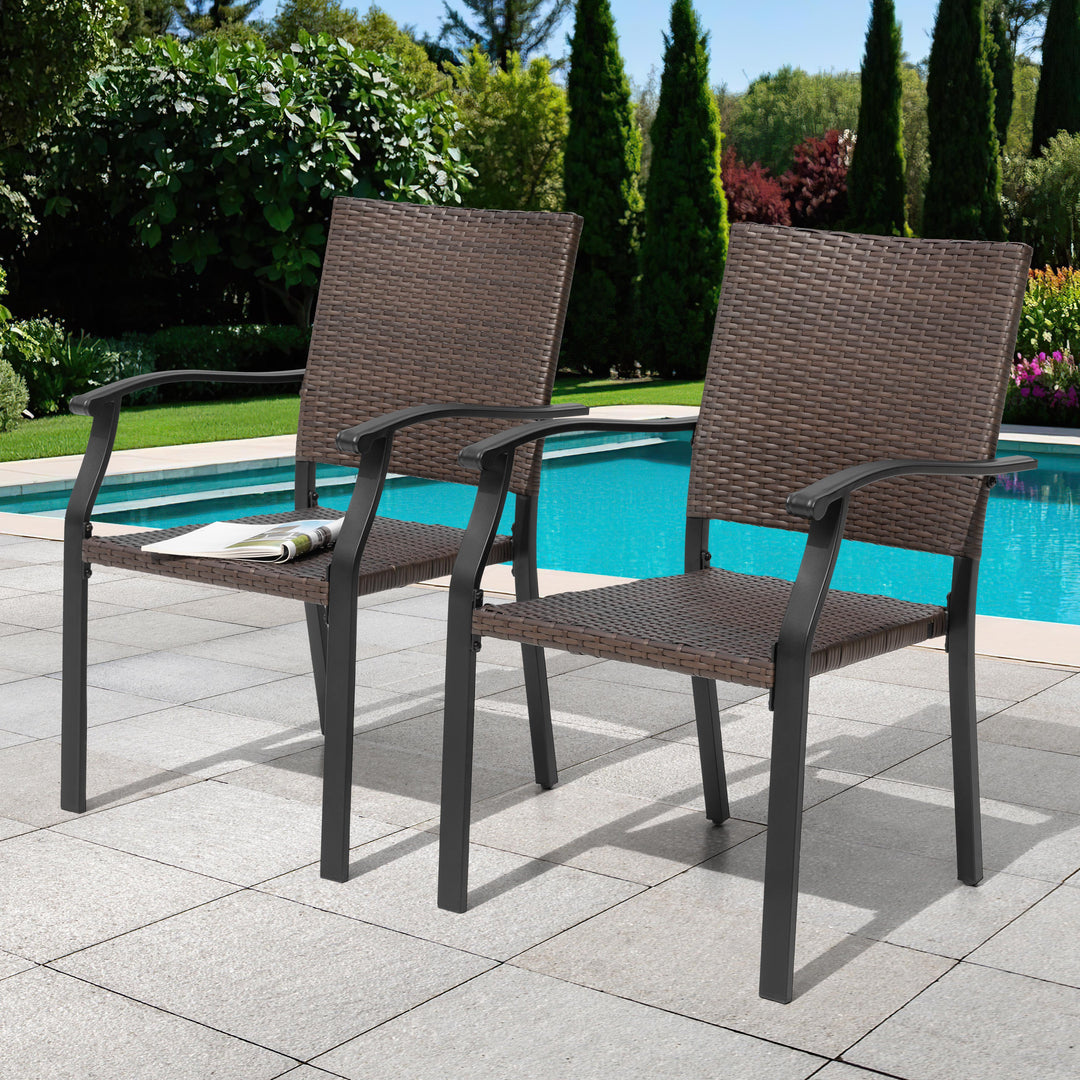 2 Piece Patio Chairs, Outdoor Patio Iron Dining Chairs, All-Weather Wicker Material, Black