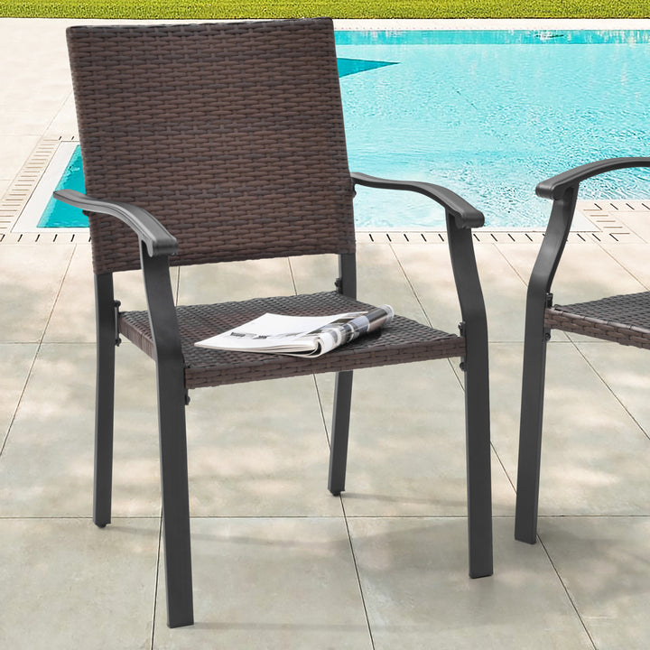 2 Piece Patio Chairs, Outdoor Patio Iron Dining Chairs, All-Weather Wicker Material, Black