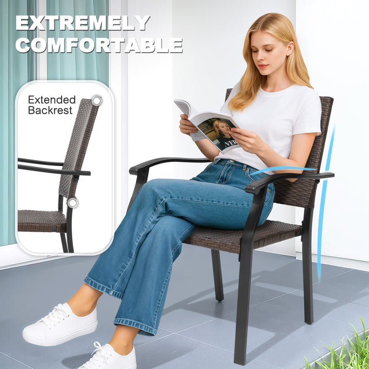 2 Piece Patio Chairs, Outdoor Patio Iron Dining Chairs, All-Weather Wicker Material, Black