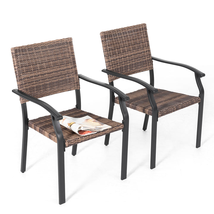 2 Piece Patio Chairs, Outdoor Patio Iron Dining Chairs, All-Weather Wicker Material, Black