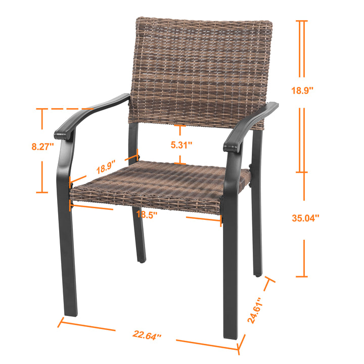 2 Piece Patio Chairs, Outdoor Patio Iron Dining Chairs, All-Weather Wicker Material, Black