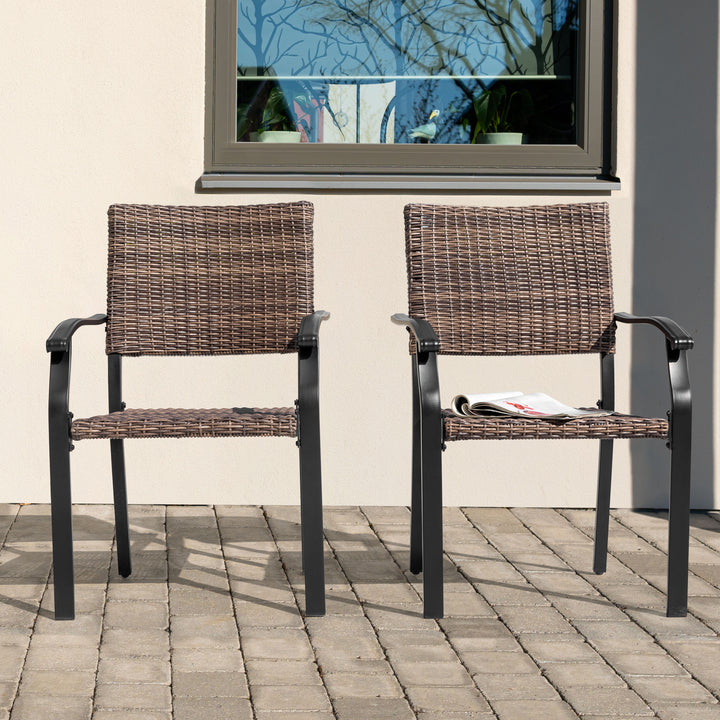 2 Piece Patio Chairs, Outdoor Patio Iron Dining Chairs, All-Weather Wicker Material, Black