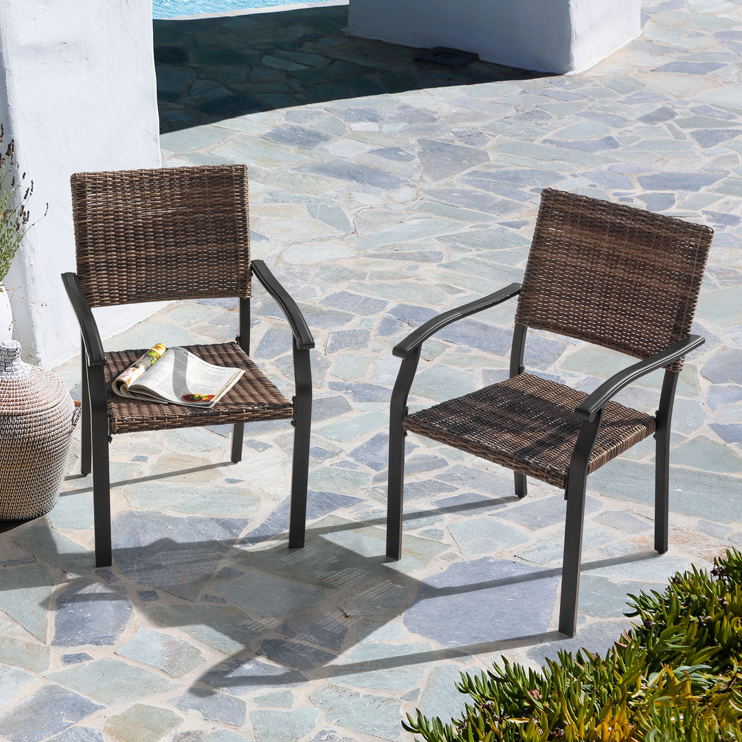 2 Piece Patio Chairs, Outdoor Patio Iron Dining Chairs, All-Weather Wicker Material, Black