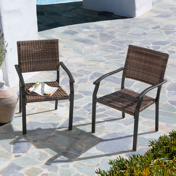 2 Piece Patio Chairs, Outdoor Patio Iron Dining Chairs, All-Weather Wicker Material, Black