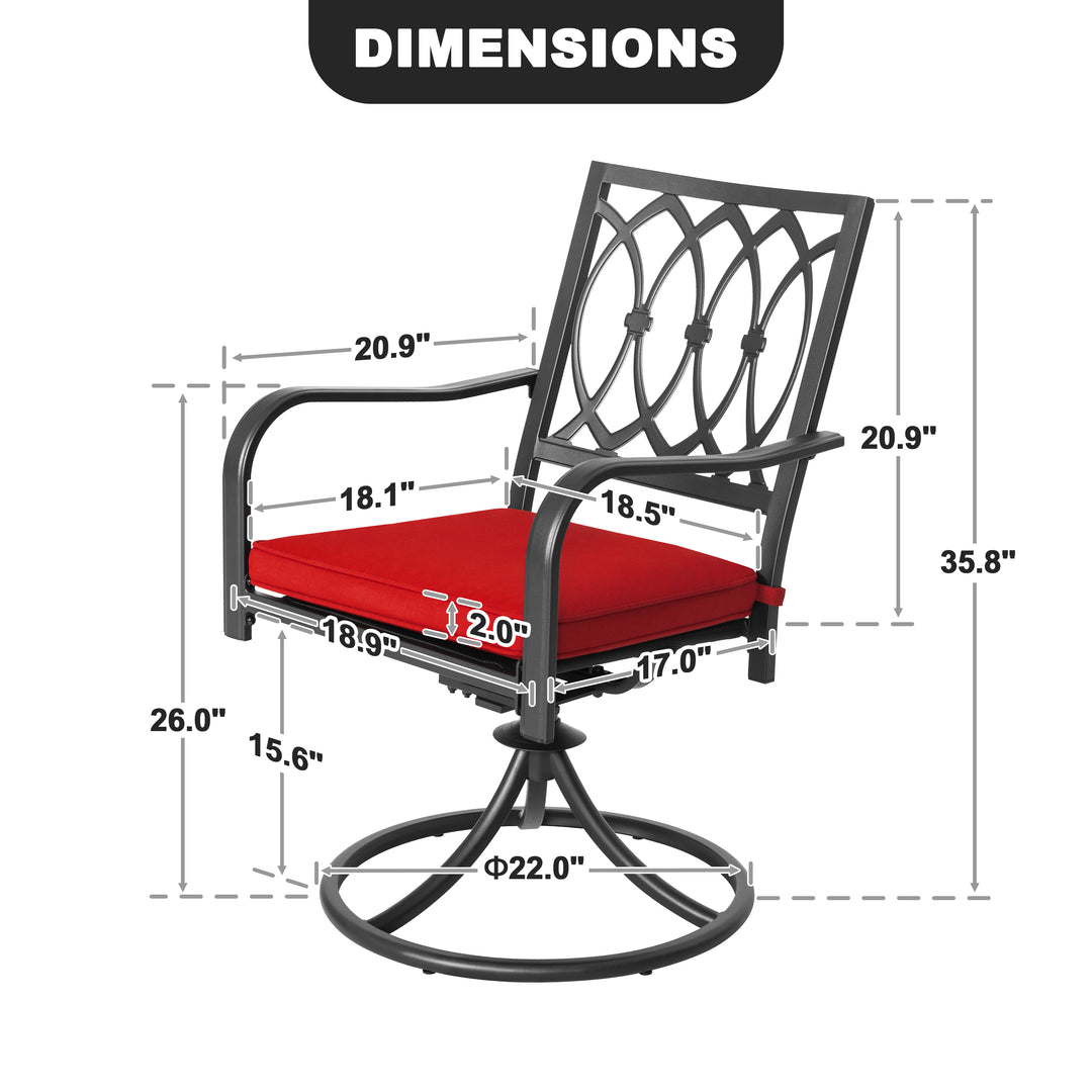 Outdoor 2-Piece Swivel Dining Chairs with Red Cushions