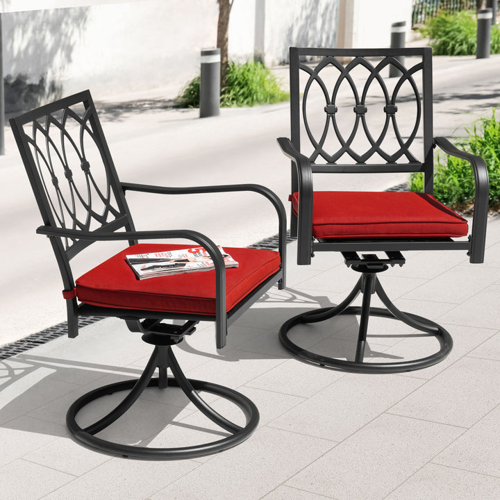 Outdoor 2-Piece Swivel Dining Chairs with Red Cushions