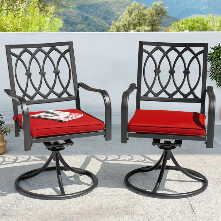 Outdoor 2-Piece Swivel Dining Chairs with Red Cushions