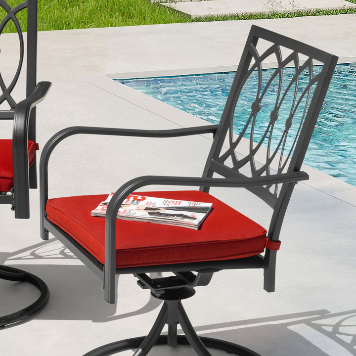 Outdoor 2-Piece Swivel Dining Chairs with Red Cushions