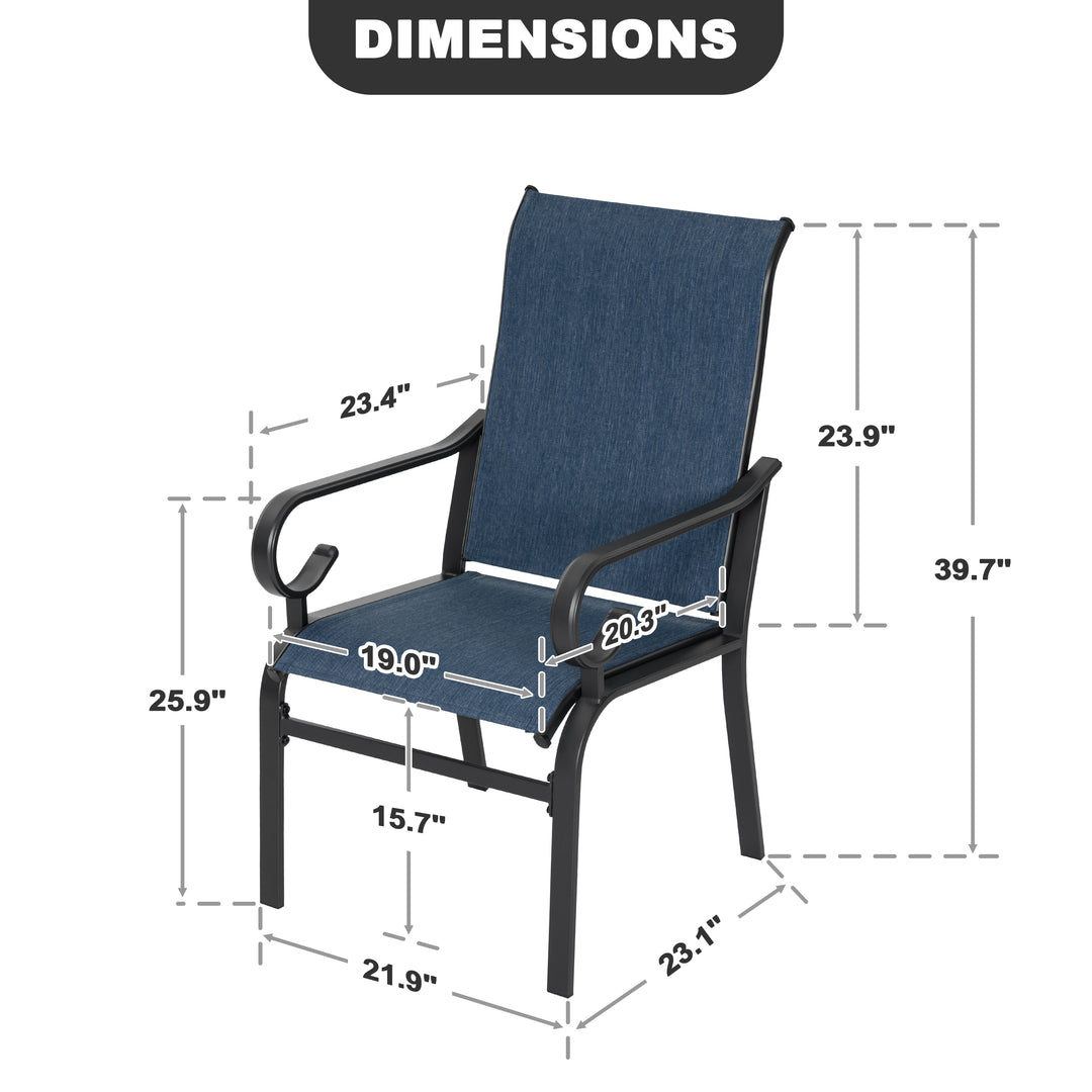 Nuu Garden Textilene Patio Chair Set of 2, All-Weather Outdoor Dining Chairs with Ergonomic High Backrest, Patio Dining Chairs for Garden Backyard Poolside Deck, Blue
