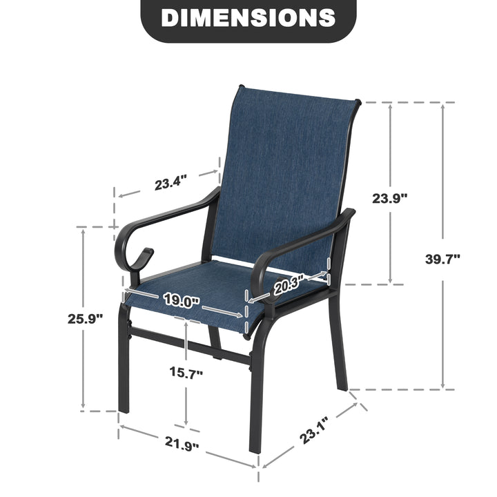 Nuu Garden Textilene Patio Chair Set of 2, All-Weather Outdoor Dining Chairs with Ergonomic High Backrest, Patio Dining Chairs for Garden Backyard Poolside Deck, Blue