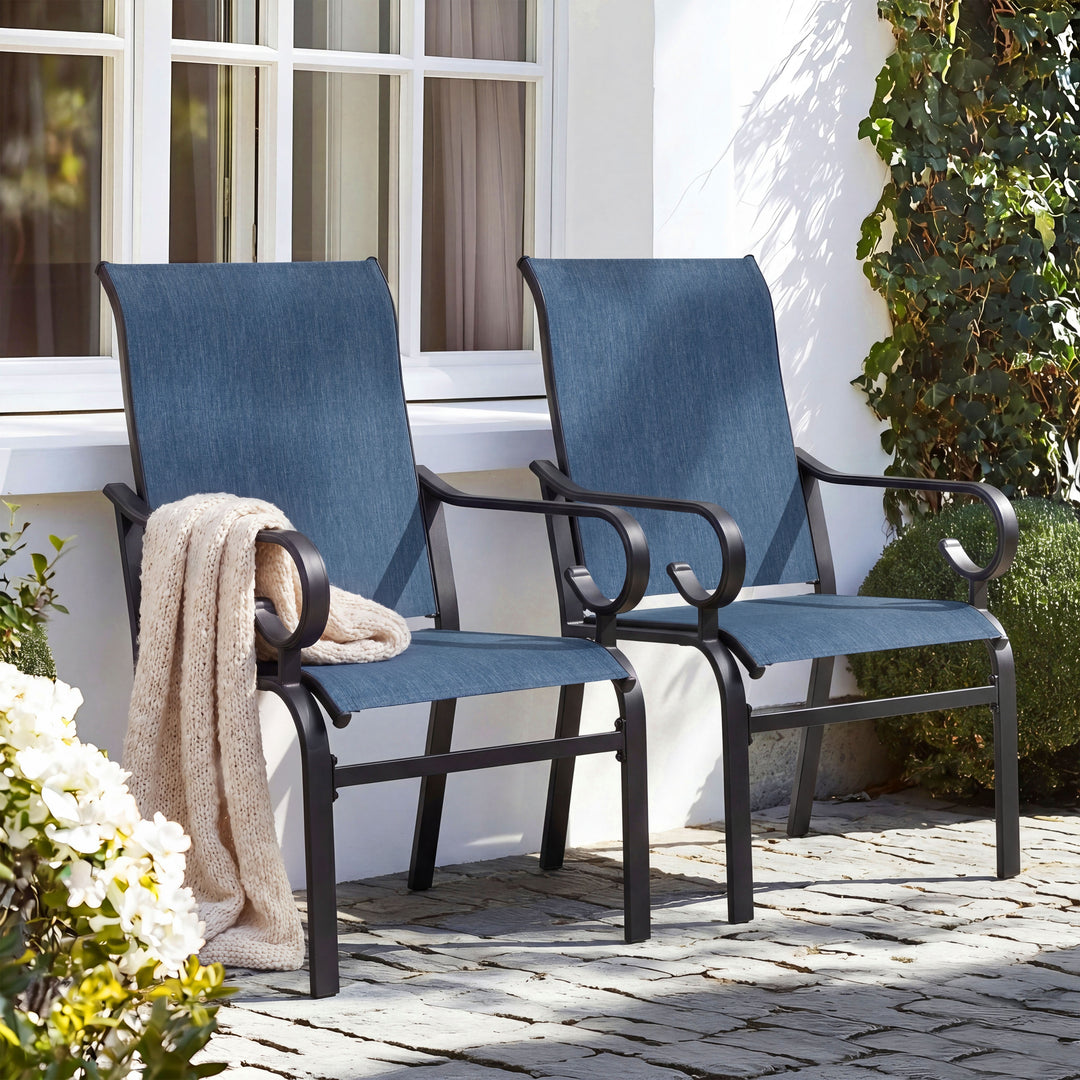 Nuu Garden Textilene Patio Chair Set of 2, All-Weather Outdoor Dining Chairs with Ergonomic High Backrest, Patio Dining Chairs for Garden Backyard Poolside Deck, Blue