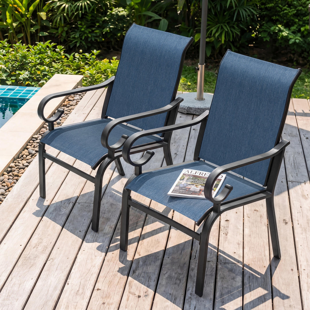 Nuu Garden Textilene Patio Chair Set of 2, All-Weather Outdoor Dining Chairs with Ergonomic High Backrest, Patio Dining Chairs for Garden Backyard Poolside Deck, Blue