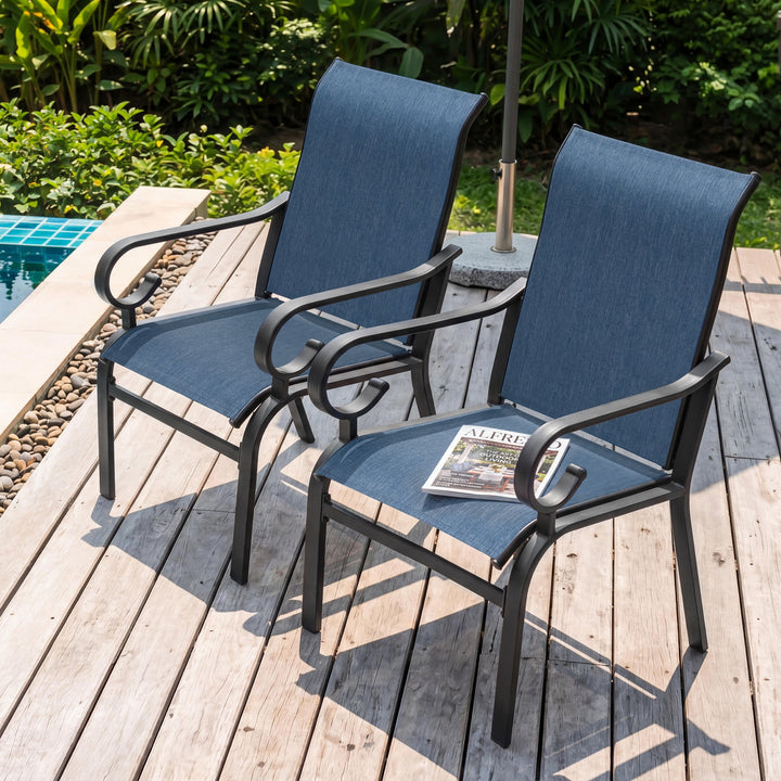Nuu Garden Textilene Patio Chair Set of 2, All-Weather Outdoor Dining Chairs with Ergonomic High Backrest, Patio Dining Chairs for Garden Backyard Poolside Deck, Blue