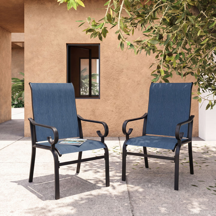 Nuu Garden Textilene Patio Chair Set of 2, All-Weather Outdoor Dining Chairs with Ergonomic High Backrest, Patio Dining Chairs for Garden Backyard Poolside Deck, Blue