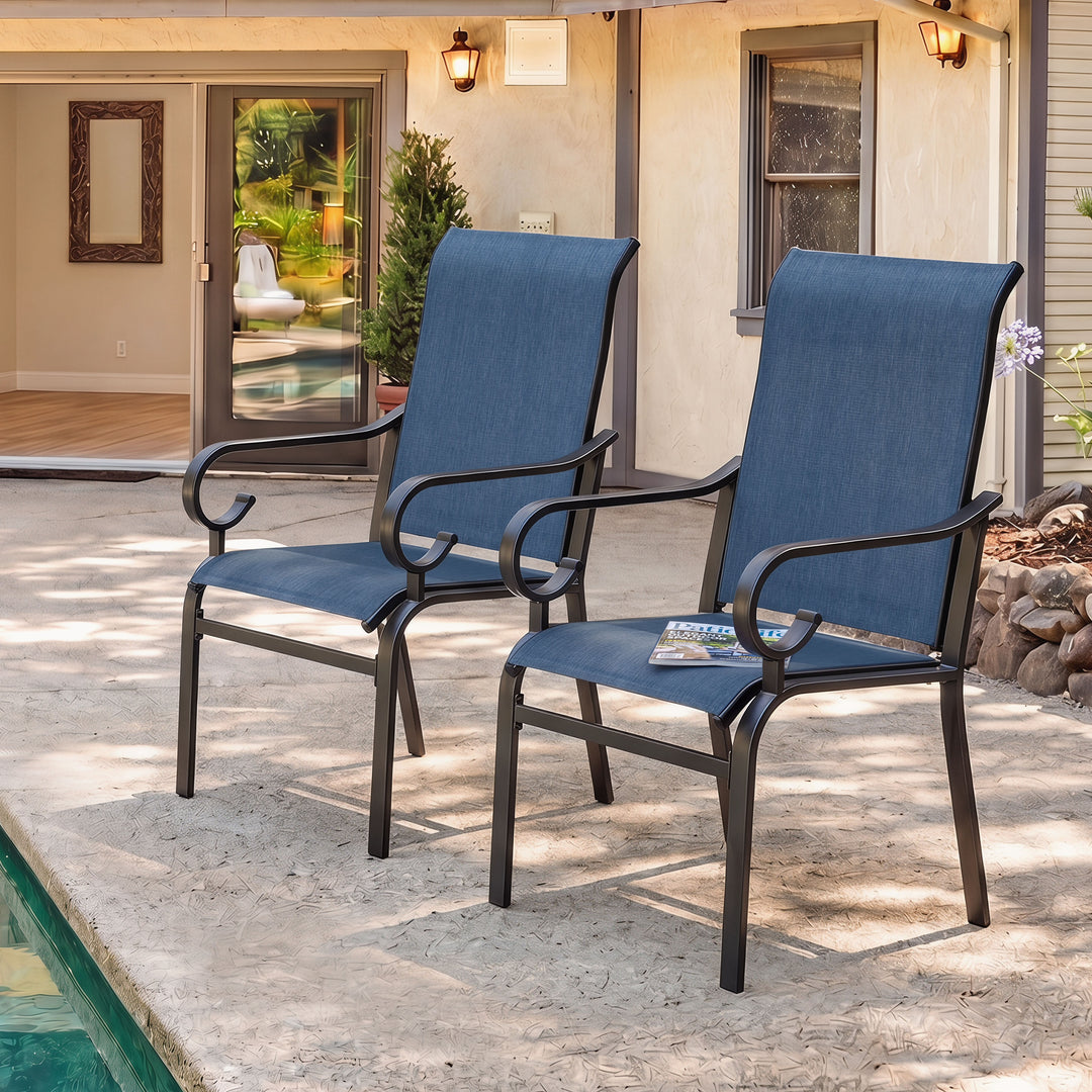 Nuu Garden Textilene Patio Chair Set of 2, All-Weather Outdoor Dining Chairs with Ergonomic High Backrest, Patio Dining Chairs for Garden Backyard Poolside Deck, Blue