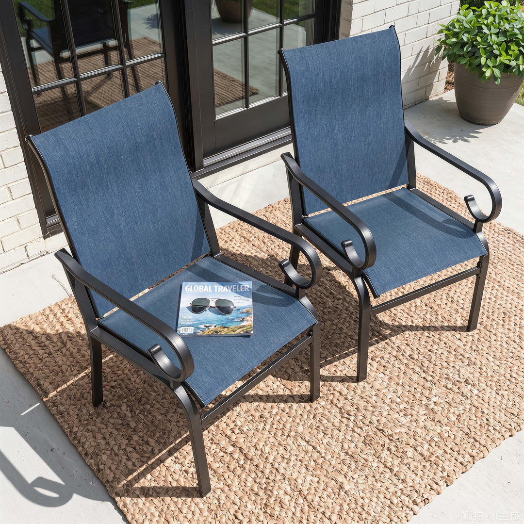 Nuu Garden Textilene Patio Chair Set of 2, All-Weather Outdoor Dining Chairs with Ergonomic High Backrest, Patio Dining Chairs for Garden Backyard Poolside Deck, Blue