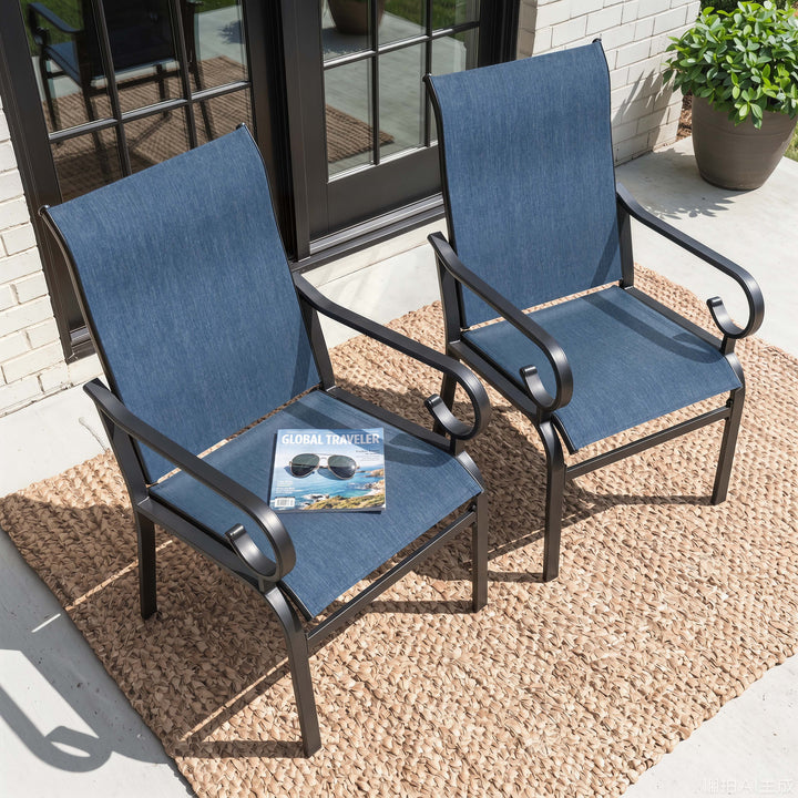 Nuu Garden Textilene Patio Chair Set of 2, All-Weather Outdoor Dining Chairs with Ergonomic High Backrest, Patio Dining Chairs for Garden Backyard Poolside Deck, Blue