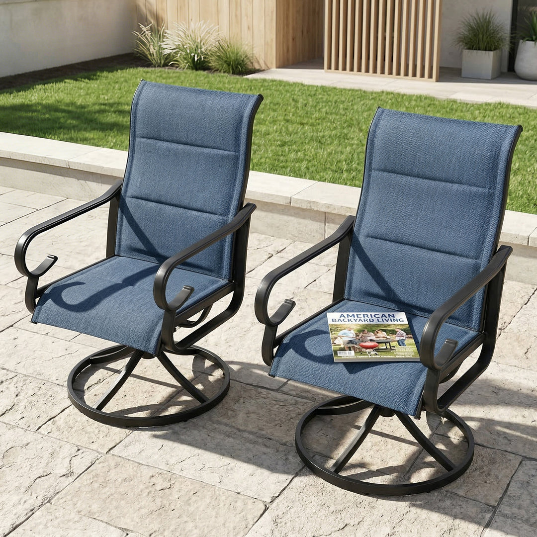 Padded Textilene 2PCS Patio Dining Chairs with Swivel Base, High Backrest