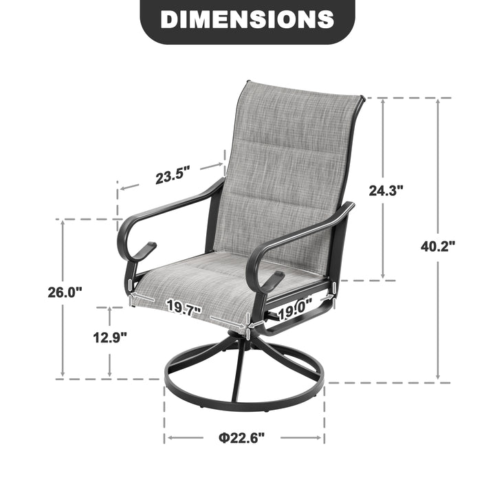 Padded Textilene 2PCS Patio Dining Chairs with Swivel Base, High Backrest