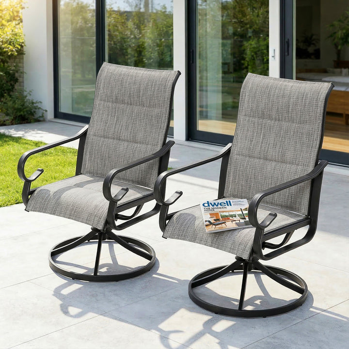Padded Textilene 2PCS Patio Dining Chairs with Swivel Base, High Backrest