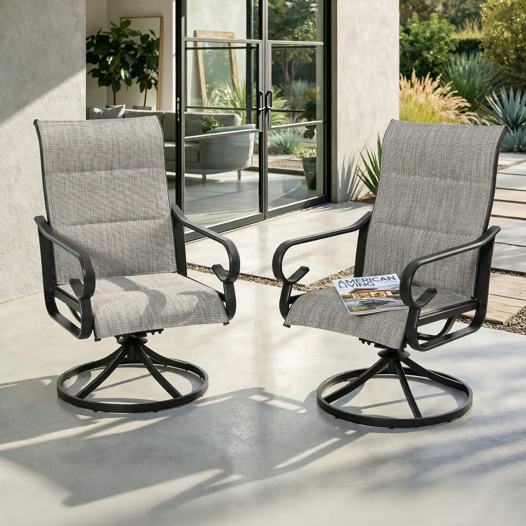 Padded Textilene 2PCS Patio Dining Chairs with Swivel Base, High Backrest