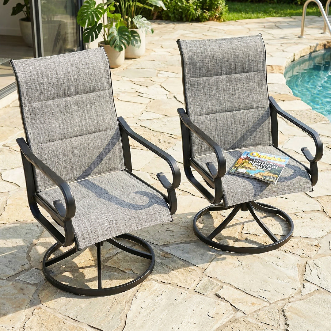 Padded Textilene 2PCS Patio Dining Chairs with Swivel Base, High Backrest