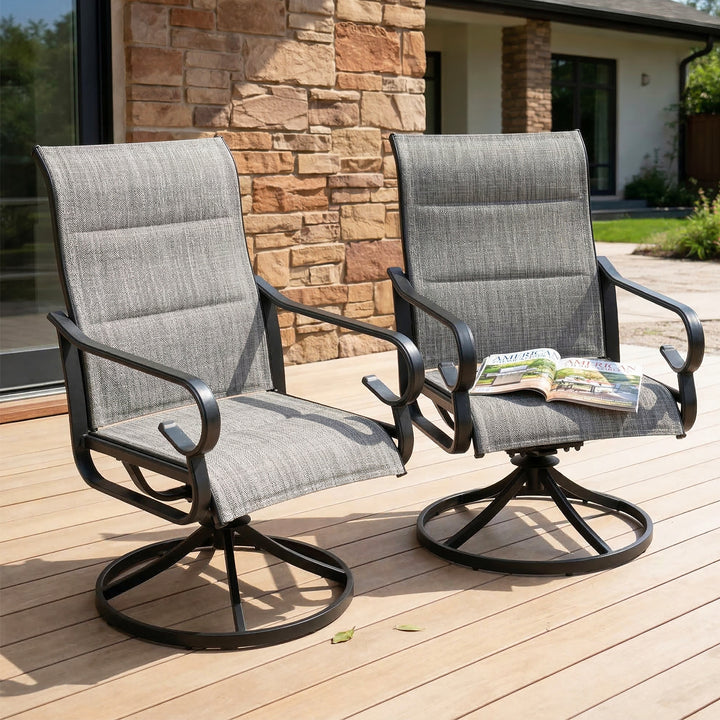 Padded Textilene 2PCS Patio Dining Chairs with Swivel Base, High Backrest