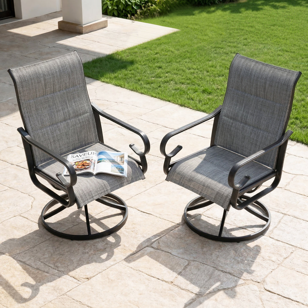 Padded Textilene 2PCS Patio Dining Chairs with Swivel Base, High Backrest