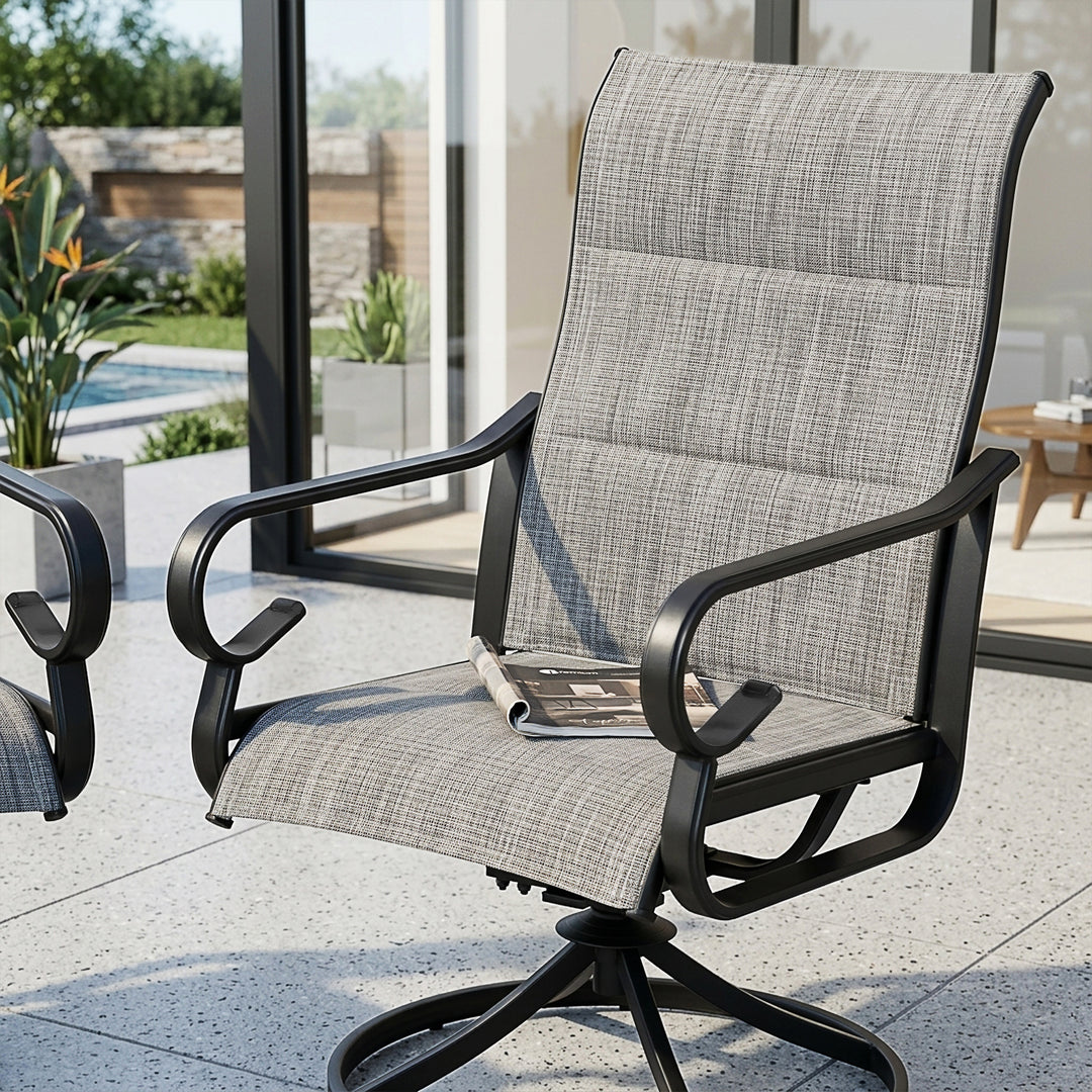 Padded Textilene 2PCS Patio Dining Chairs with Swivel Base, High Backrest
