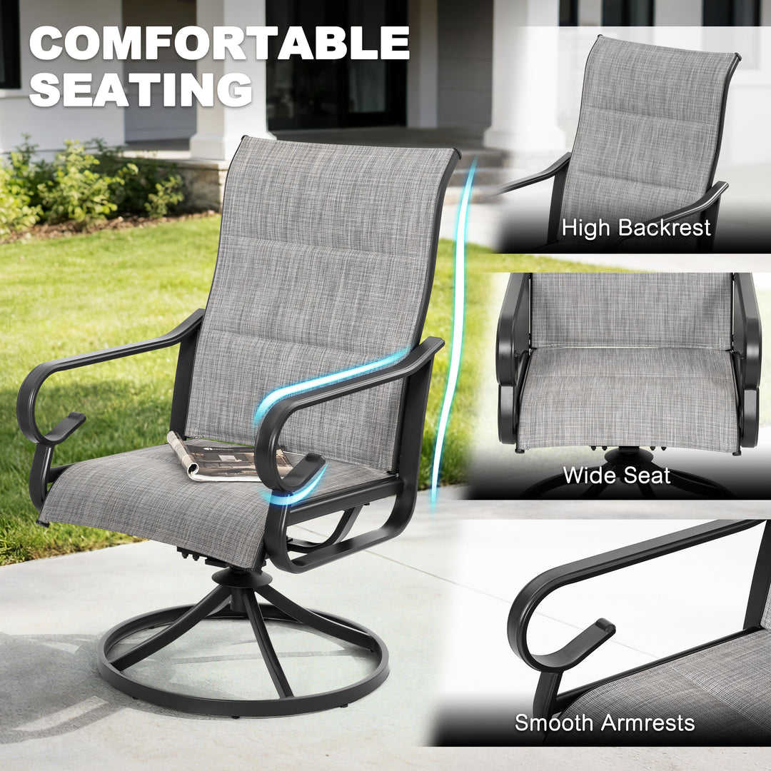 Padded Textilene 2PCS Patio Dining Chairs with Swivel Base, High Backrest