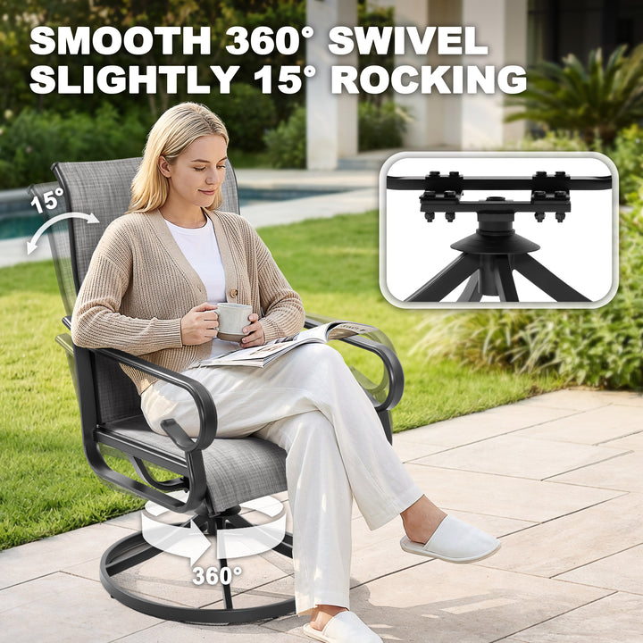 Padded Textilene 2PCS Patio Dining Chairs with Swivel Base, High Backrest