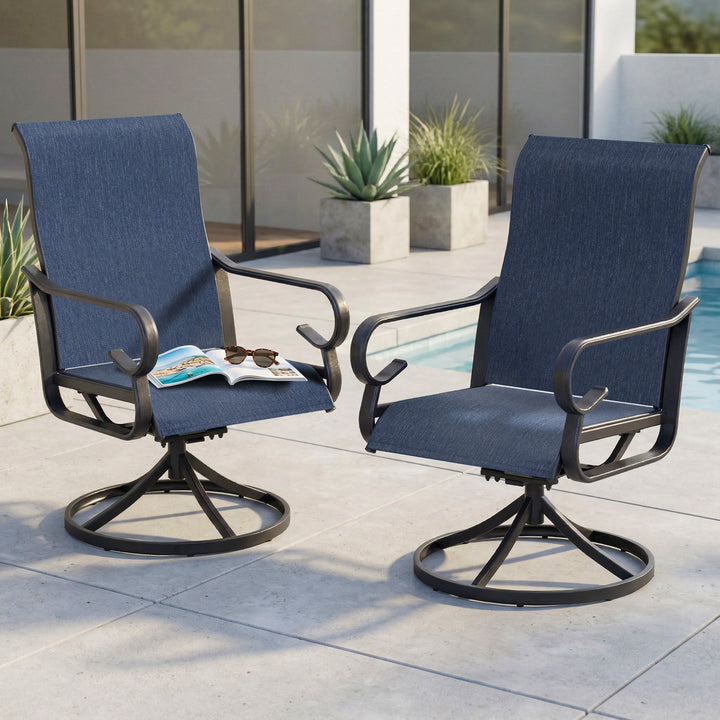 2-Piece Textilene Patio Dining Chairs with Swivel Base, High Backrest