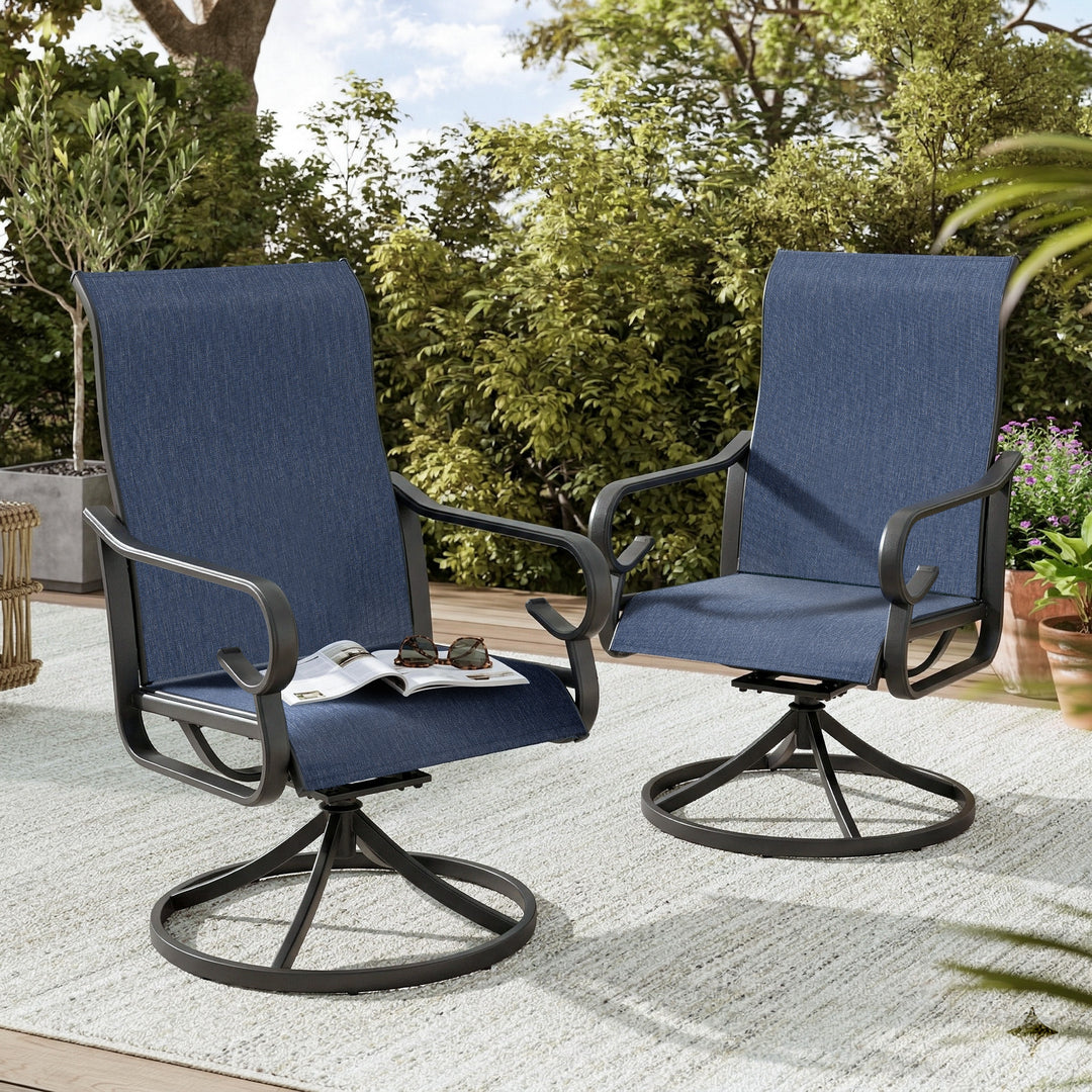 2-Piece Textilene Patio Dining Chairs with Swivel Base, High Backrest