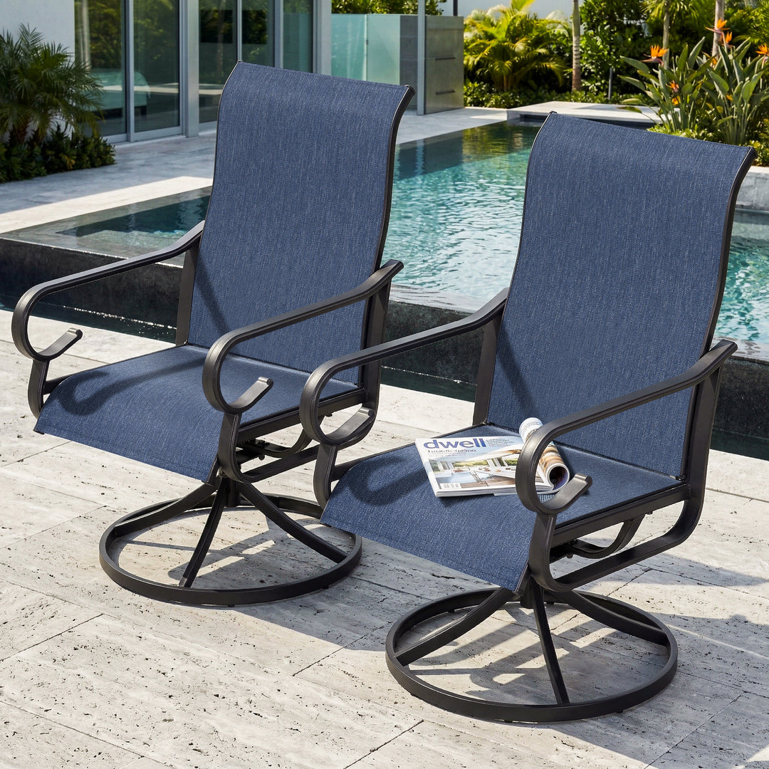 2-Piece Textilene Patio Dining Chairs with Swivel Base, High Backrest