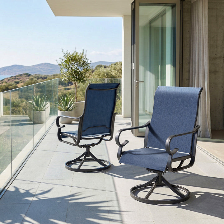 2-Piece Textilene Patio Dining Chairs with Swivel Base, High Backrest