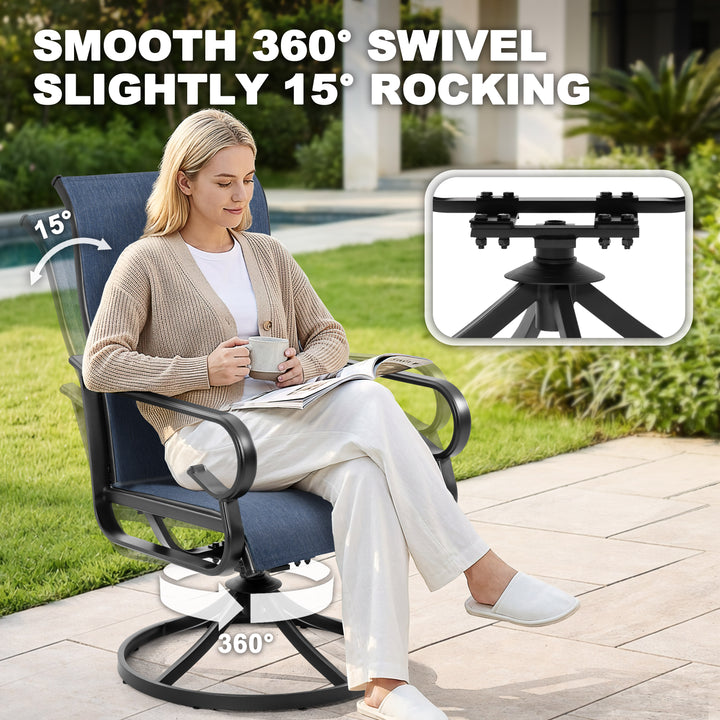 2-Piece Textilene Patio Dining Chairs with Swivel Base, High Backrest