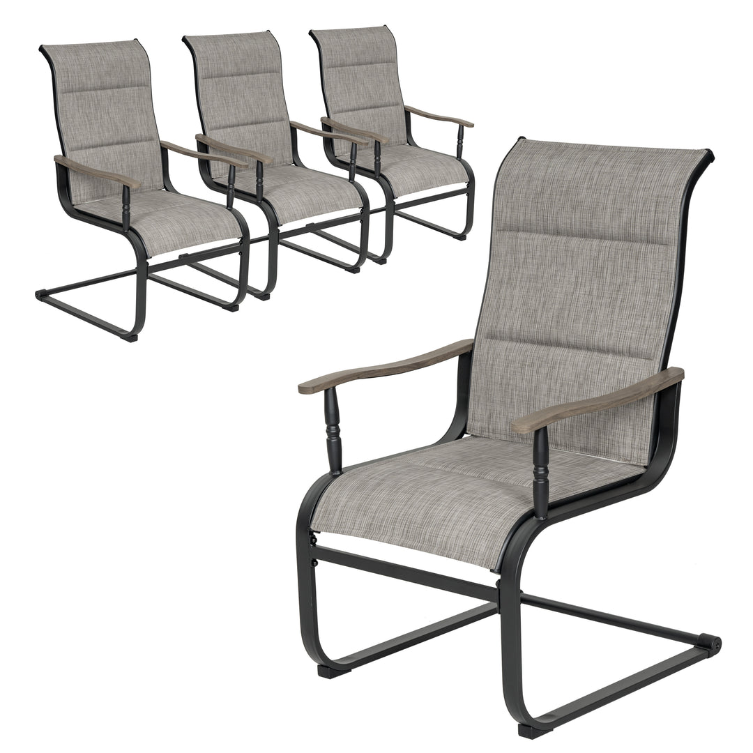 4-Piece All-Weather Patio Chair Set, C-Spring Motion Patio Dining Chairs, Grayish