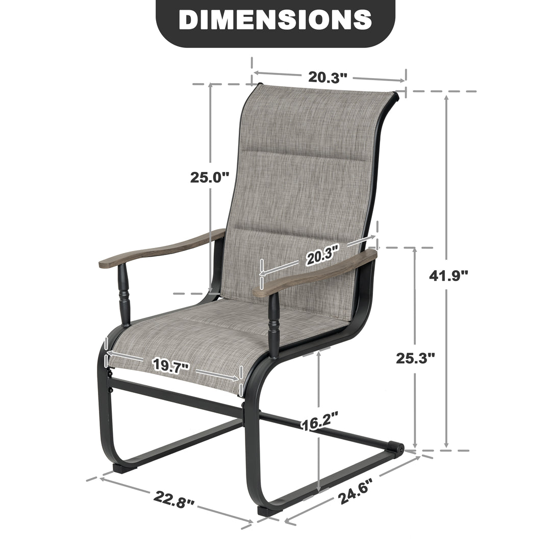 2-Piece Patio Padded Textilene Dining Chair Set, C-Spring Motion