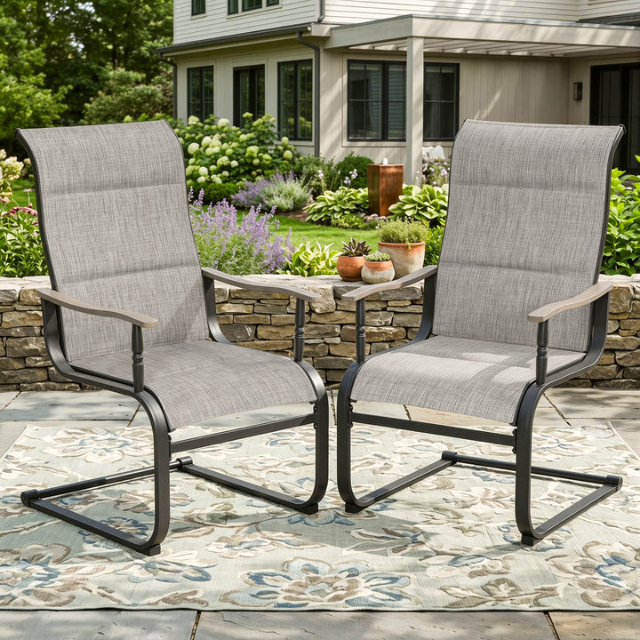 2-Piece Patio Padded Textilene Dining Chair Set, C-Spring Motion