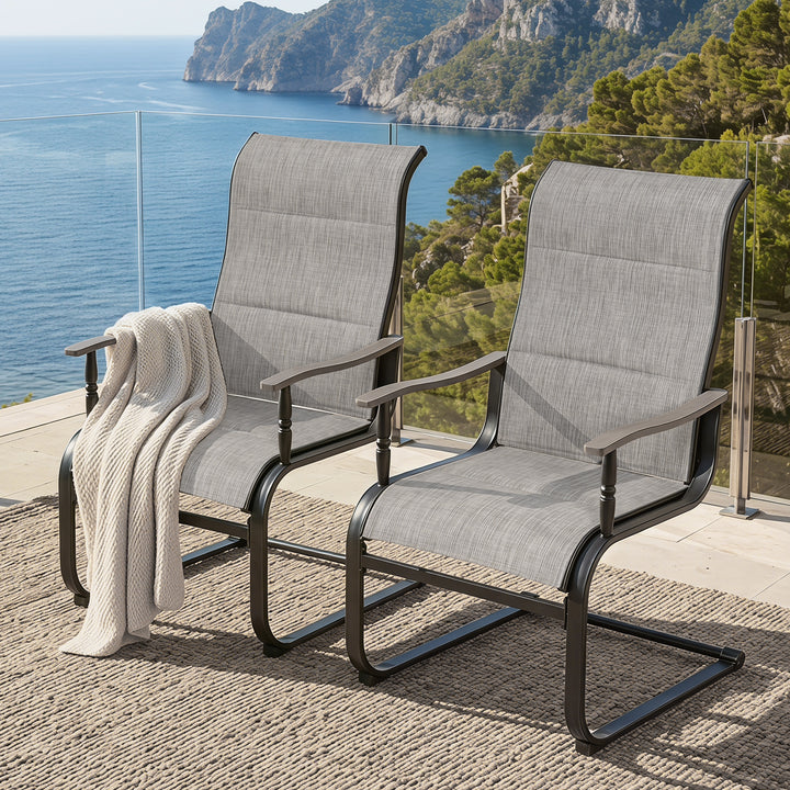 2-Piece Patio Padded Textilene Dining Chair Set, C-Spring Motion