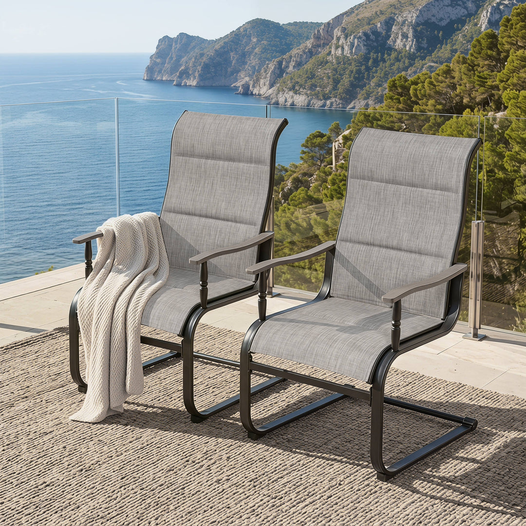 2-Piece Patio Padded Textilene Dining Chair Set, C-Spring Motion