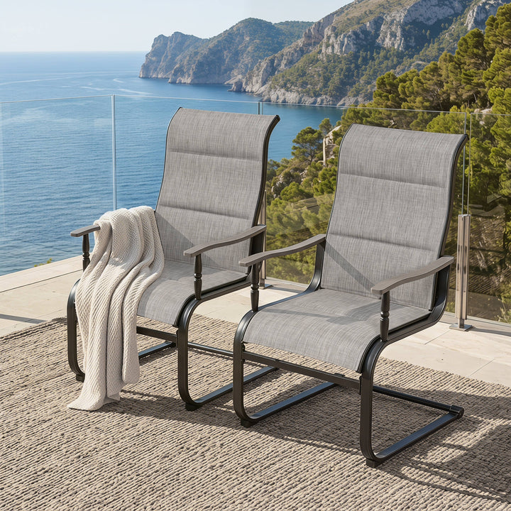 4-Piece All-Weather Patio Chair Set, C-Spring Motion Patio Dining Chairs, Grayish