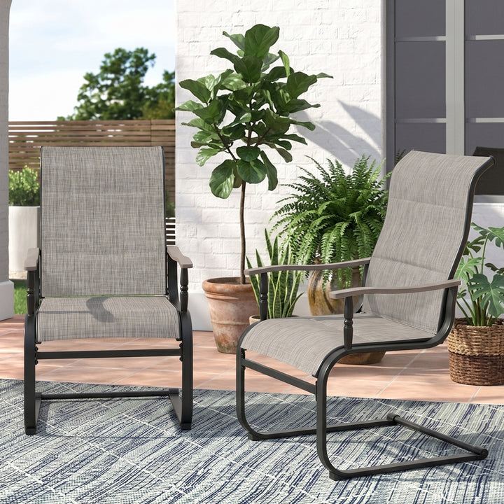 2-Piece Patio Padded Textilene Dining Chair Set, C-Spring Motion