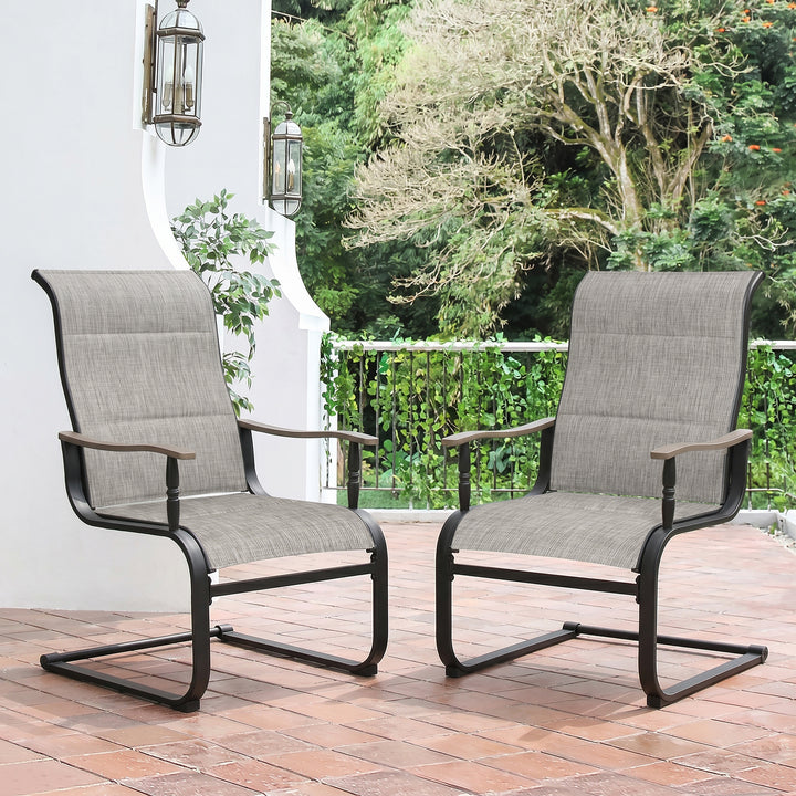 2-Piece Patio Padded Textilene Dining Chair Set, C-Spring Motion