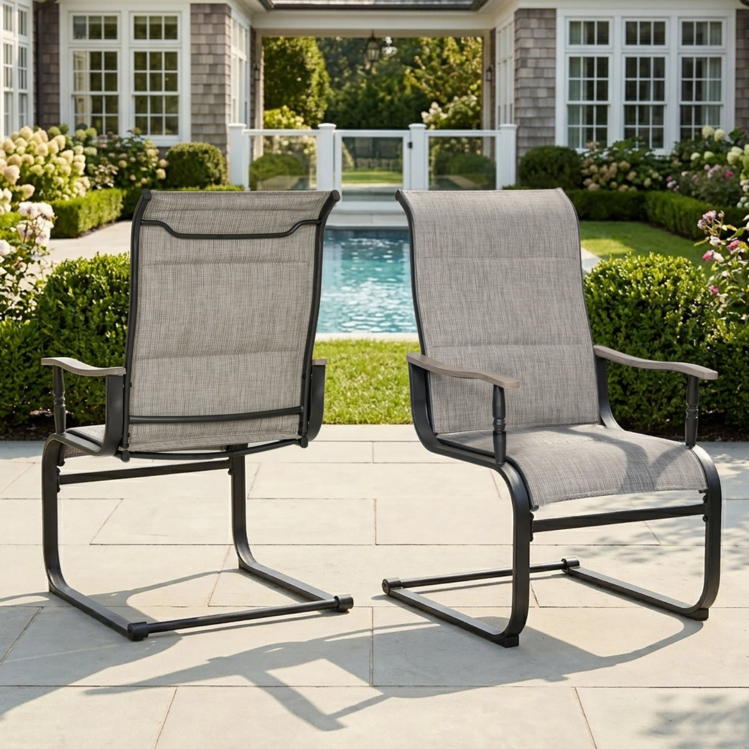 2-Piece Patio Padded Textilene Dining Chair Set, C-Spring Motion