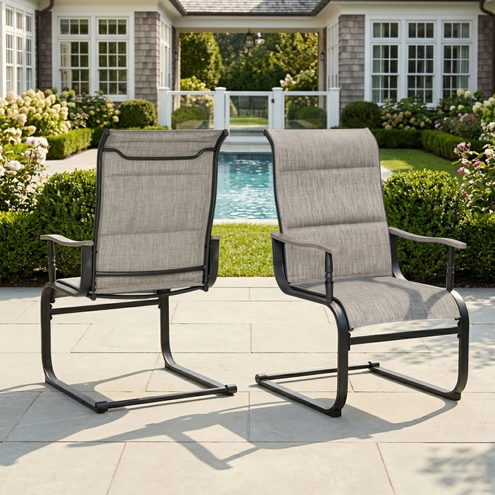 2-Piece Patio Padded Textilene Dining Chair Set, C-Spring Motion